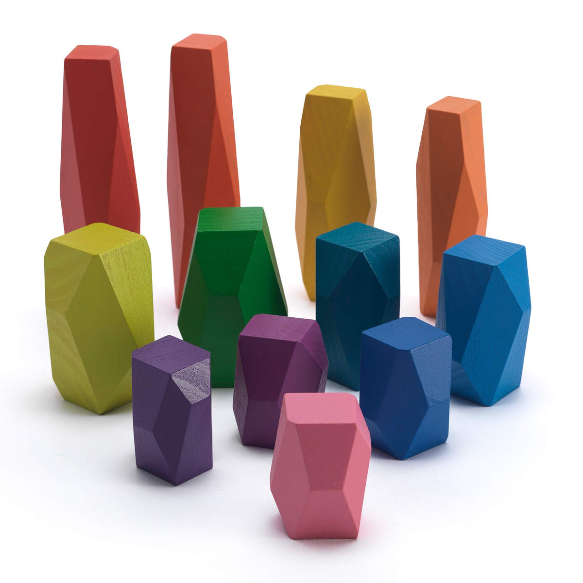 Little Star Toys Geoblocks - 12 Piece Wooden Rainbow Geoblock Gems