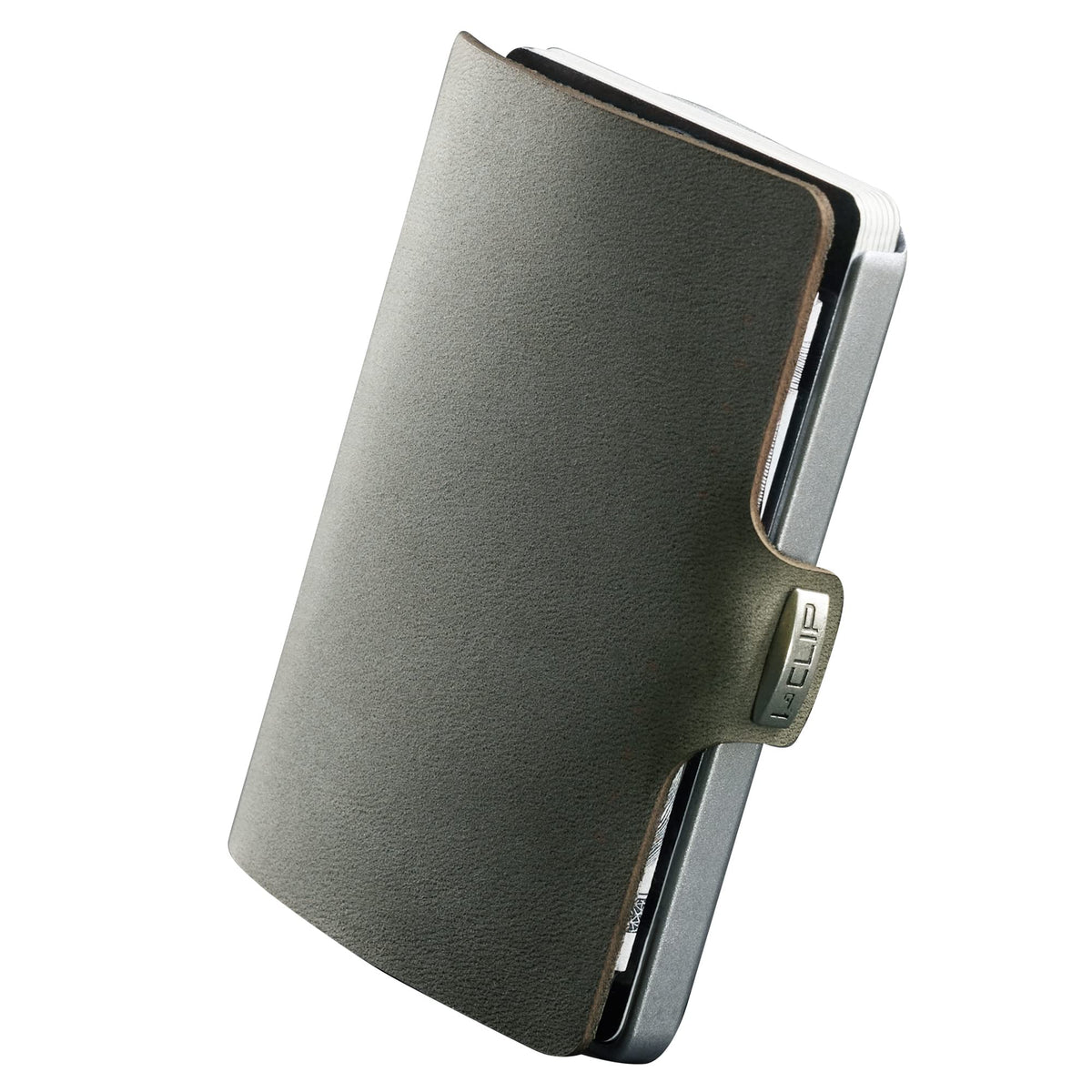 I-CLIP Original Cardholder with Moneyclip -Smooth Leather Slim Wallet - Leather Wallet - Premium Wallet - Cardholder - Soft Touch Olive Silver
