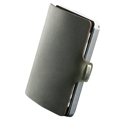 I-CLIP Original Cardholder with Moneyclip -Smooth Leather Slim Wallet - Leather Wallet - Premium Wallet - Cardholder - Soft Touch Olive Silver