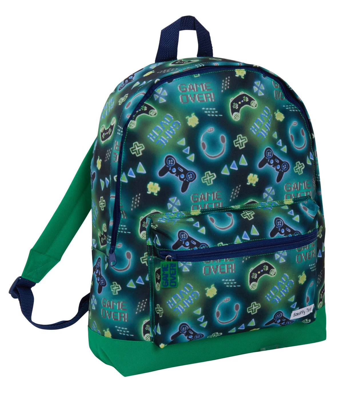 ScruffyTed Boys Gamer Backpack For Kids Girls Game Over Large Capacity Travel Rucksack College School Bag, Green, One Size