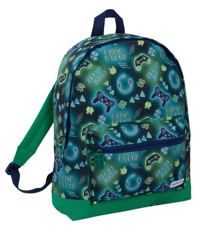 ScruffyTed Boys Gamer Backpack For Kids Girls Game Over Large Capacity Travel Rucksack College School Bag, Green, One Size