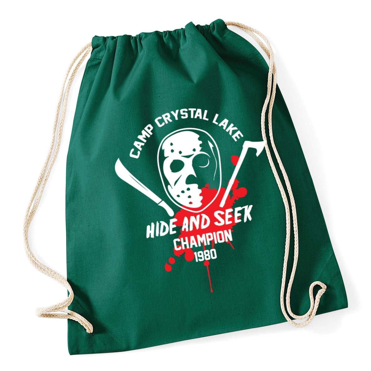Hippowarehouse Camp Crystal Lake Hide And Seek Champion 1980 Drawstring Cotton School Gym Bag 37cm x 46cm, 12 litres
