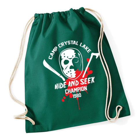 Hippowarehouse Camp Crystal Lake Hide And Seek Champion 1980 Drawstring Cotton School Gym Bag 37cm x 46cm, 12 litres