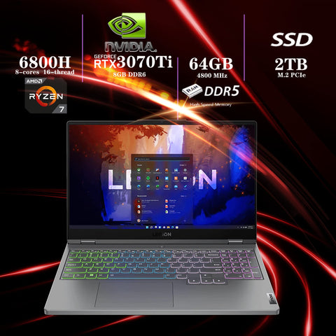 Lenovo 2022 Legion 5 Gen 7 15.6" FHD 165Hz Gaming Laptop, AMD Ryzen 7 6800H, 64GB DDR5 RAM, 2TB PCIe SSD, NVIDIA GeForce RTX 3070Ti, 4zone RGB Backlit Keyboard, Gray, Win 11 Pro, 32GB USB Card