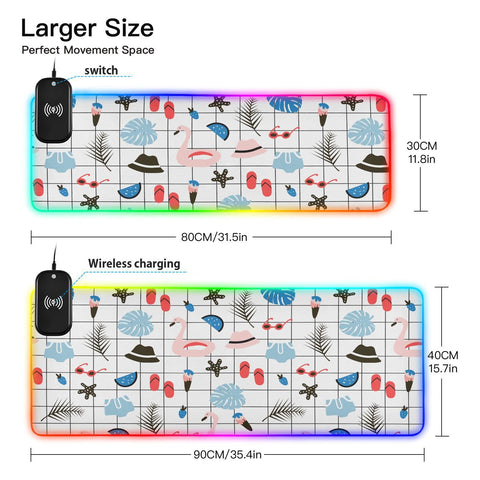 Flamingo (35) Wireless Charging Mouse Pad for Mobile Phone Extra Large Gaming Mousepad with 13 Lighting Modes Extended Desk Mat for Office Home Gaming MacBook PC Laptop Desk