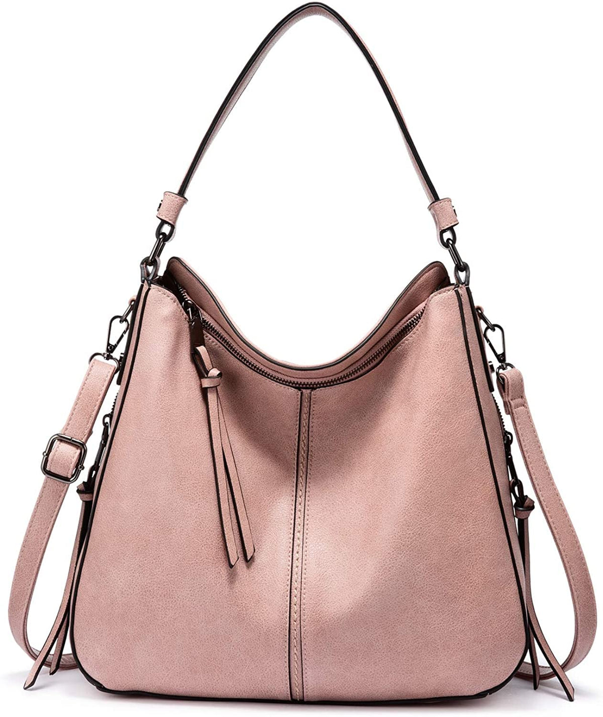 INOVERA (LABEL) Faux Leather Women Handbags Shoulder Hobo Bag Ladies Big Purse With Long Strap (Rose Gold - Gun Black Hardware)