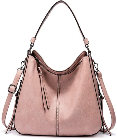 INOVERA (LABEL) Faux Leather Women Handbags Shoulder Hobo Bag Ladies Big Purse With Long Strap (Rose Gold - Gun Black Hardware)