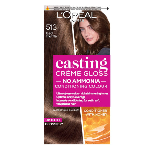 LOreal Paris Ammonia Free Semi-Permanent Hair Dye, 513 Iced Truffle, Glossy Hair Colour, Natural Looking Finish, For up to 28 Shampoos, Casting CrÃƒÆ’Ã†â€™Ãƒâ€ Ã¢â‚¬â„¢ÃƒÆ’Ã¢â‚¬Å¡Ãƒâ€šÃ‚Â¨me Gloss, 1 Application