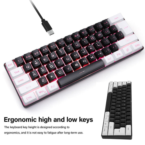 VBESTLIFE 60% Wired Gaming Keyboard, LED Backlit Compact Mini Mechanical Keyboard, 61 Keys Keyboard with RGB Light for PC Gamer, Typist, Travel, Business Trip (Black)