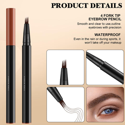 2PCS Upgraded Magic 4-Tip Eyebrow Pencil 3D Waterproof Microblading Eyebrow Pencil Contouring Pen, 4-Tipped Precise Brow Pen,Long-Lasting Natural Fine Stroke Eyebrow Pencil(Black)