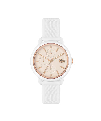 Lacoste L.12.12 Women's Quartz Multifunction White TR90 Case With White Silicone Strap (Model: 2001326)