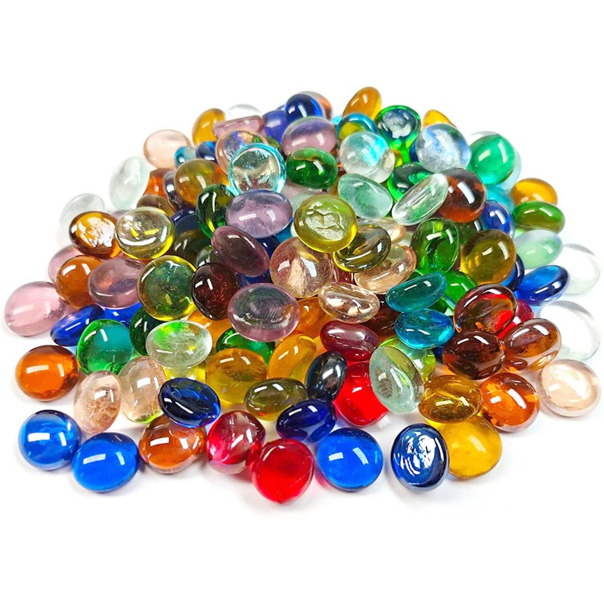 2LB Mini Glass Gems,Mixed Colour Mancala Stones Flat Bottom Marble Beads for Home Decorative Art Craft Vase Filler(0.5"~0.7") Approx. 340PCS