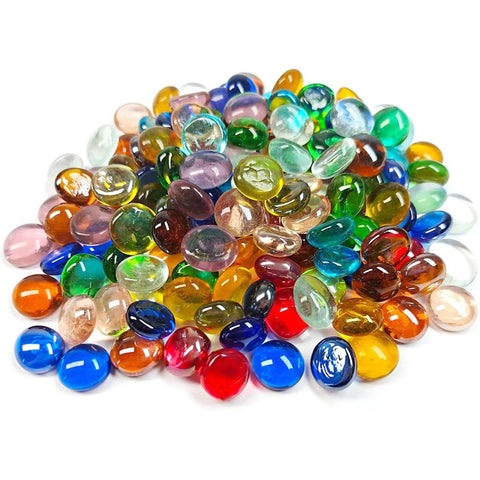 2LB Mini Glass Gems,Mixed Colour Mancala Stones Flat Bottom Marble Beads for Home Decorative Art Craft Vase Filler(0.5"~0.7") Approx. 340PCS