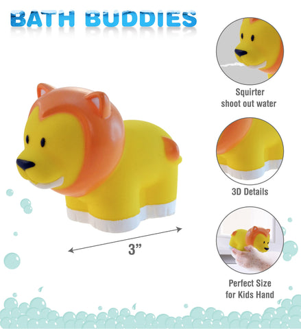 DolliBu Lion Bath Buddy Squirter - Floating Yellow Lion Rubber Bath Toy, Fun Water Squirting Bathtime Play for Toddlers, Cute Wild Life Zoo Animal Toy for The Bathtub, Beach, & Pool for Girls & Boys