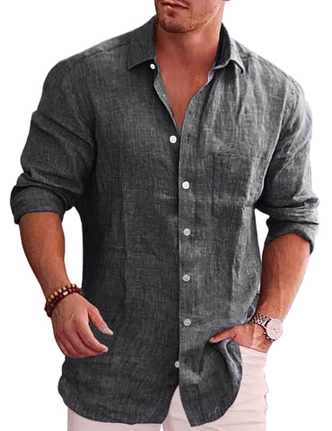 COOFANDY Men's Textured Button Up Shirts Basic Solid Linen Business Casual Shirt