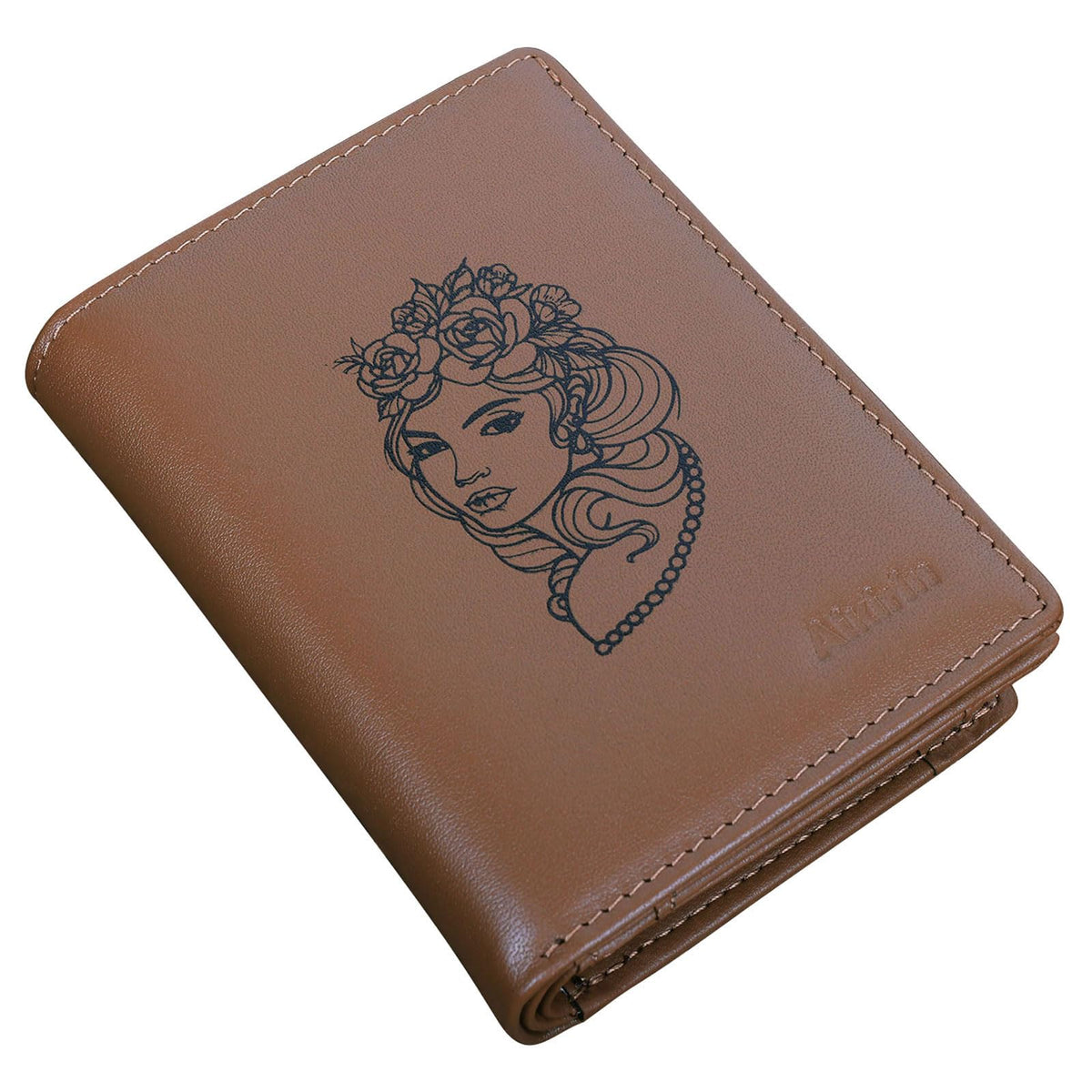 Aikirin Menâ€™s RFID Leather Wallet Personalized Hand Painted Vertical Section Large Capacity Zipper Coin Purse Cards Holder, coffee-queen, Funny Painting