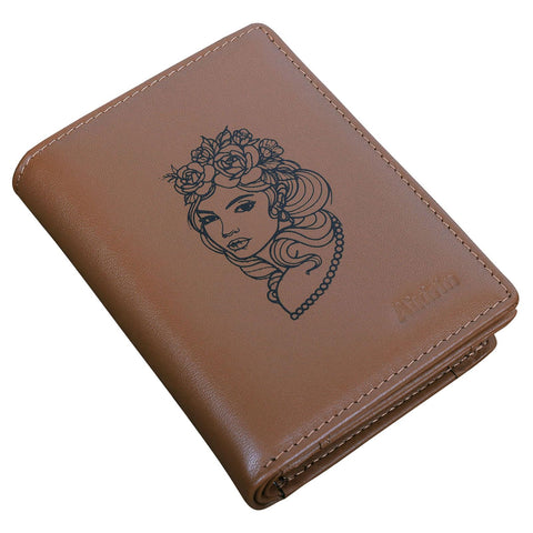 Aikirin Menâ€™s RFID Leather Wallet Personalized Hand Painted Vertical Section Large Capacity Zipper Coin Purse Cards Holder, coffee-queen, Funny Painting