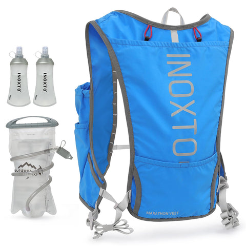 INOXTO Running Hydration Vest Backpack,Lightweight Insulated Pack with 1.5L Water Bladder Bag Daypack for Hiking Trail Running Cycling Race Marathon for Women Men (588 Blue)