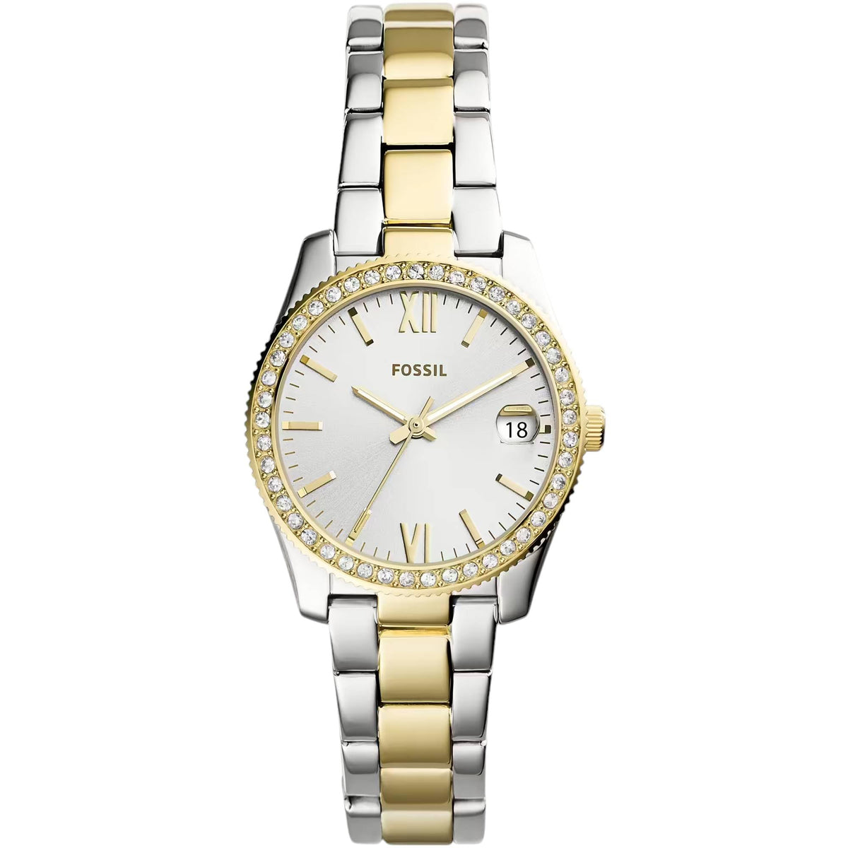 Fossil Watch for Women Scarlette Mini, Quartz Movement, 32 mm 2T Silver/Gold Stainless Steel Case with a Stainless Steel Strap, ES4319