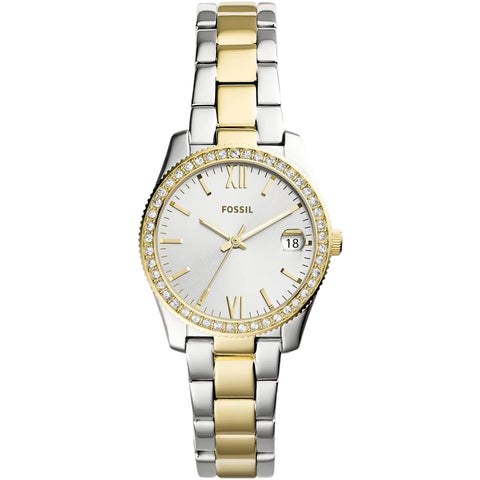 Fossil Watch for Women Scarlette Mini, Quartz Movement, 32 mm 2T Silver/Gold Stainless Steel Case with a Stainless Steel Strap, ES4319