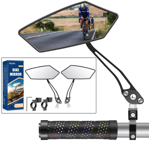 Bike Mirror, [2pc, Pair] Diyife HD Wide Angle Large Bicycle Rear View Mirror, 360ÃƒÆ’Ã†â€™ÃƒÂ¢Ã¢â€šÂ¬Ã…Â¡ÃƒÆ’Ã¢â‚¬Å¡Ãƒâ€šÃ‚Â°Adjustable Explosion-Proof Bicycle Mirrors for Handlebar 22-25mm, Shockproof for Mountain Road Bike Scooter Motocycle