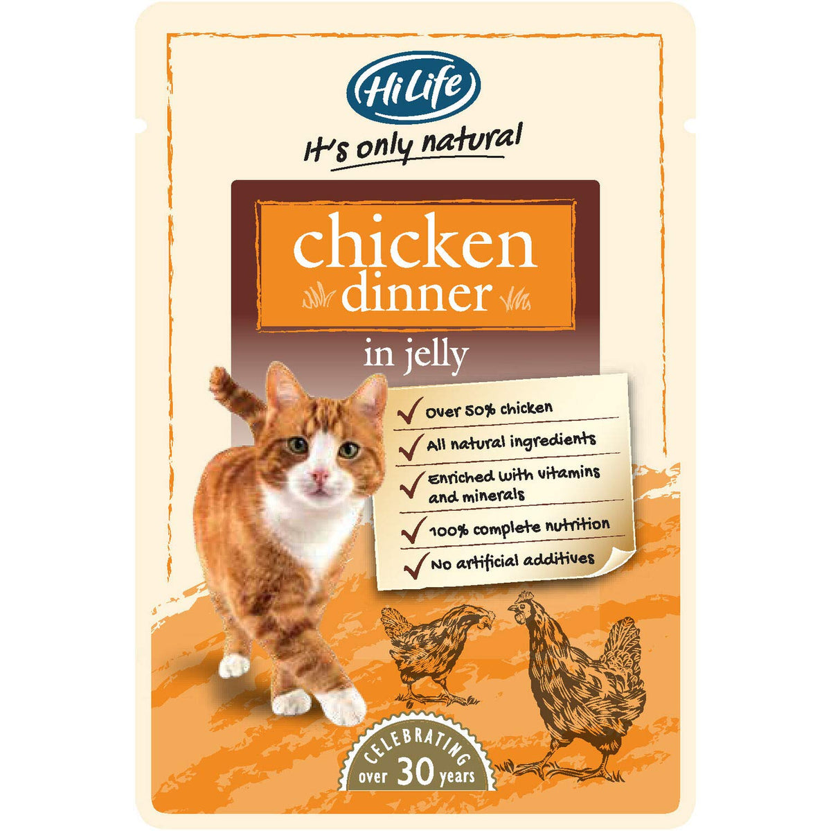 HiLife it's only natural - Complete Wet Cat Food - Chicken Dinner in Jelly - 100% Natural Ingredients Grain Free, 18 Pouches x 70g