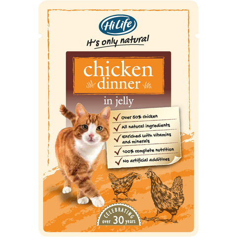 HiLife it's only natural - Complete Wet Cat Food - Chicken Dinner in Jelly - 100% Natural Ingredients Grain Free, 18 Pouches x 70g