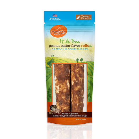 Canine Naturals Peanut Butter Chew - 100% Rawhide Free Dog Treats - Made with Real Peanut Butter - All-Natural and Easily Digestible - 2 Pack of 9 Inch Extra Large Rolls for Dogs 75 lbs and Up