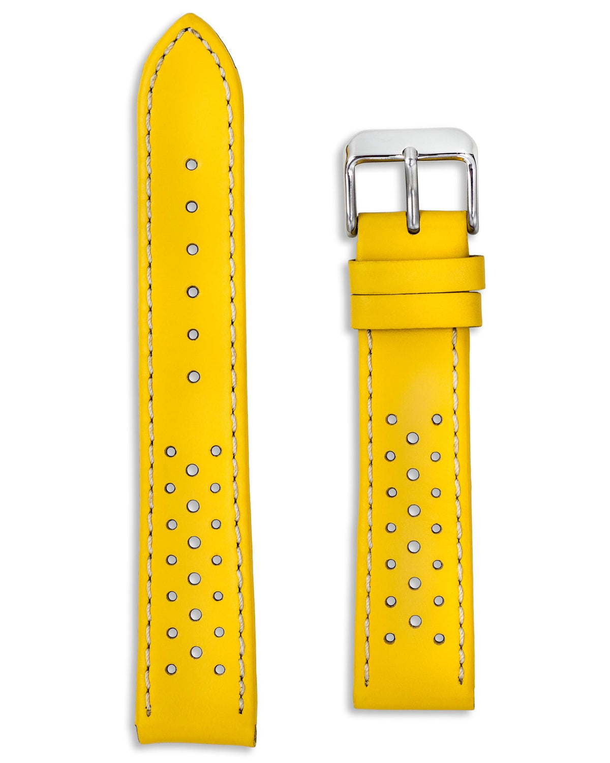 Buckle & Stitch Perforated Leather Rally Strap | 20mm Yellow | Genuine Calf Leather Racing Watch Band | Spring Bars and Tool Included (20mm, Yellow)