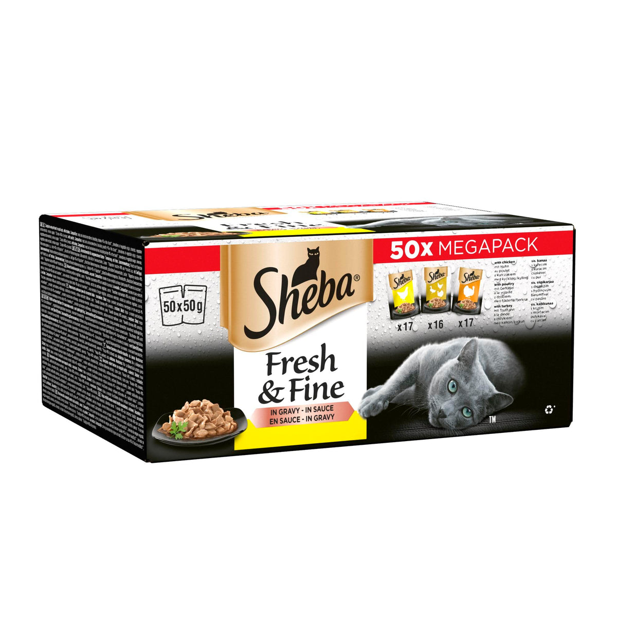 Sheba Cat Wet Food - Fresh and Fine - Cat Pouches Poultry in Gravy - 50 x 50 g Pack