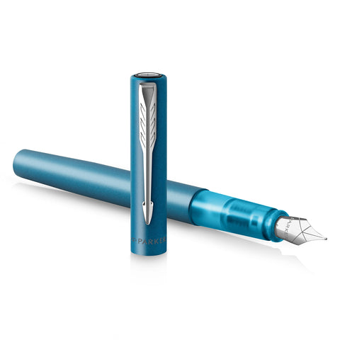 PARKER Vector XL Fountain Pen | Metallic Teal Lacquer on Brass | Fine Nib with Blue Ink Refill | Gift Box