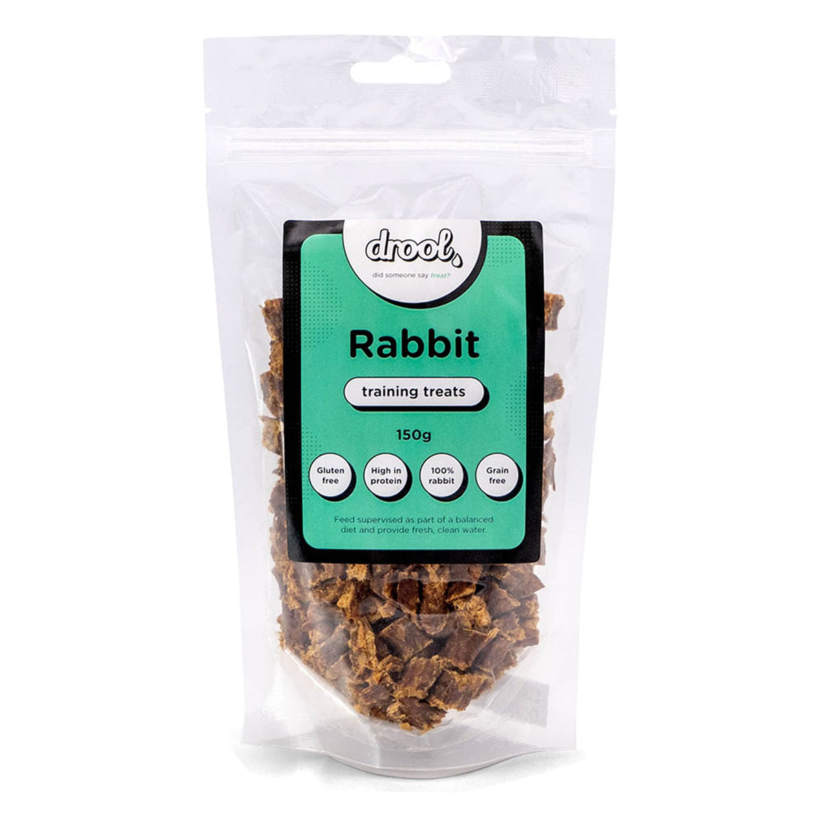 Drool Pet Products 100% Pure Dried Fresh Meat Rabbit Single Pack Training Treats for Dogs 1 x 150g Air-Dried Nibbles Dog Chews for Dogs & Puppies