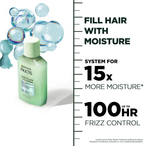 Garnier Fructis Hair Filler Moisture Repair Serum Hair Treatment, Moisturizing Hair Serum for Curly, Wavy Hair with Hyaluronic Acid, 3.75 Fl Oz, 1 Count