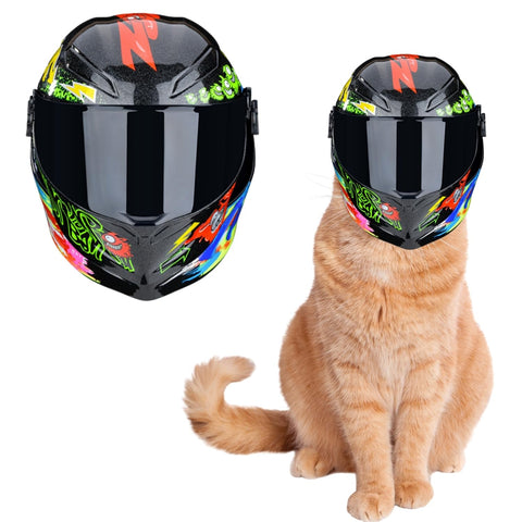 Pet Motorcycle Helmet with Face Shield - Cat Full Face Motorcycle Helmet Bike Riding Outdoor Head Protection Hat for Cat Dog Puppy Kitten Pet Supplies Racing Car Fan Collectible Gift (Street Style)