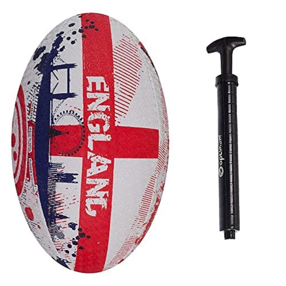 Optimum ENGLAND National Rugby Ball- Iconic Style with Great Flight and Air Retention - Rubber Dimpled Surface for Enhanced Grip - 2-Ply 410g BallÃƒÆ’Ã†â€™ÃƒÂ¢Ã¢â€šÂ¬Ã…Â¡ÃƒÆ’Ã¢â‚¬Å¡Ãƒâ€šÃ‚Â  - 5 - WITH PUMP