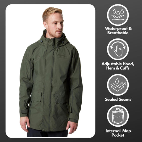 Brasher Mens Waterproof and Breathable Grisedale Jacket with a Fully Adjustable Hood, Khaki, L