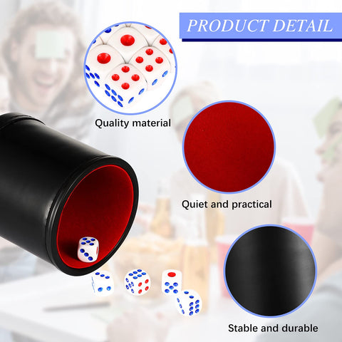 Skylety 6 Pieces PU Leather Dice Cups PU Leather Dice Cup Set, Red Leatherette Felt Lining Quiet Shaker with 30 Dices for Craps Farkle Game