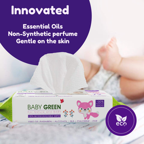 Biodegradable Baby Wipes Natural Perfume - Pack (6 Packs of 72) 432 - 99% Pure Water Plastic Free Moist Newborn Diaper Wipes, Wet Wipe for Babies & Adults Sensitive Skin