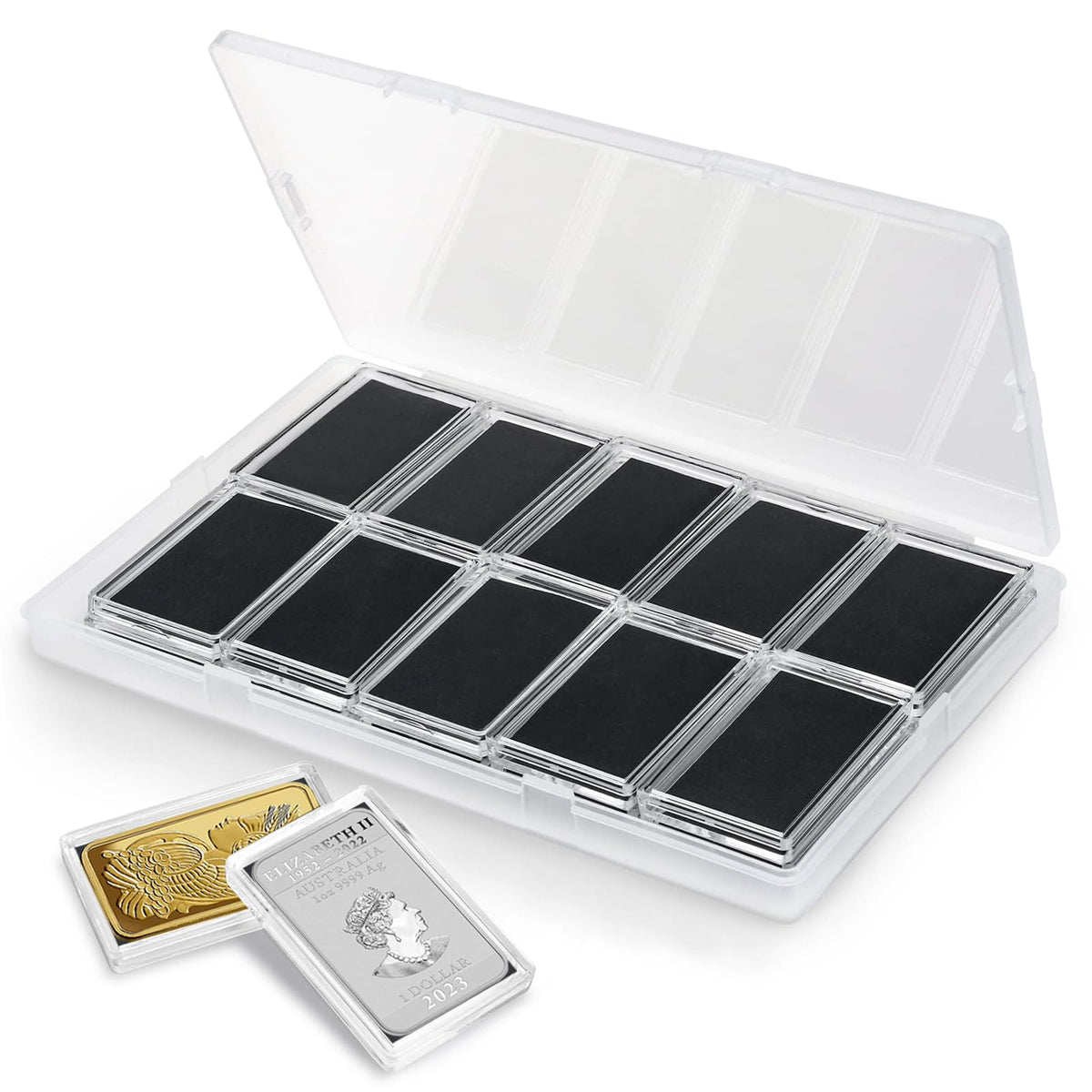 Silver Bar Holder 1 Oz Silver Bar Case 20 Pcs Silver Bar Capsule Storage Bar Capsule Clear Acrylic Storage Container for 1 Ounce Silver Bar