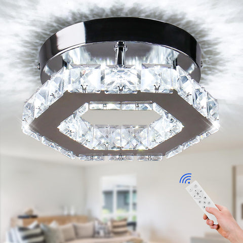 Cainjiazh Mini LED Ceiling Light Modern Crystal Chandelier 7 Inch Stainless Steel Chandelier Bathroom Bedroom Living Dining Room Hallway Ceiling Light (Dimmable)
