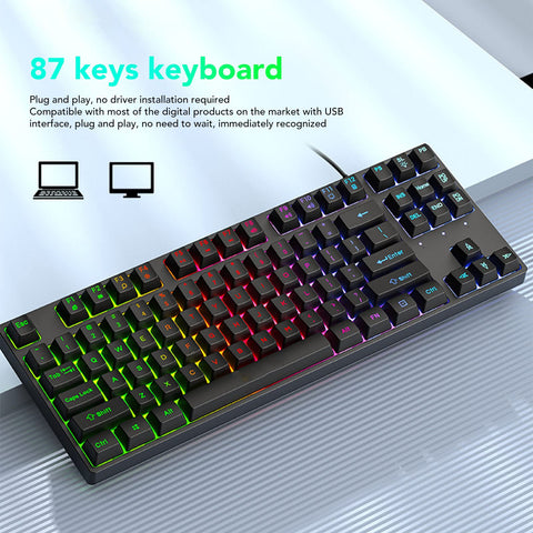 Haofy Mechanical Keyboard, Foldable Foot Support Backlight USB Wired Keyboard 87 Keys for Computer