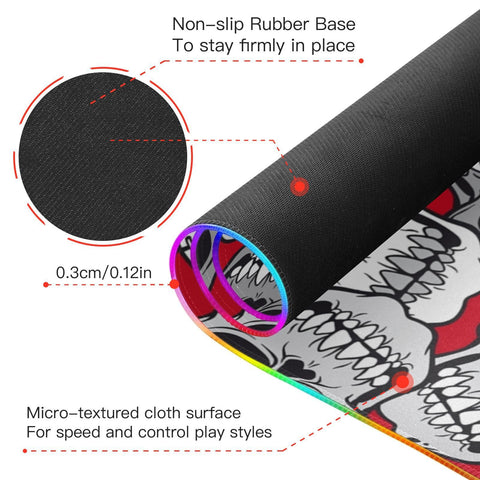 Cool Skull Wireless Charging Mouse Pad for Mobile Phone Extra Large Gaming Mousepad with 13 Lighting Modes Extended Desk Mat for Office Home Gaming MacBook Laptop Desk