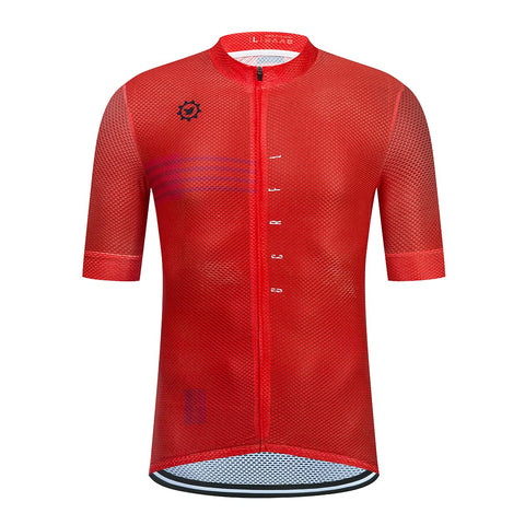 GCRFL Men's Cycling Jersey with 3+1 Zipper Pockets Short Sleeves Biking Bike Jersey Cycling Shirt Breathable Mesh Fabric (221, L) Red