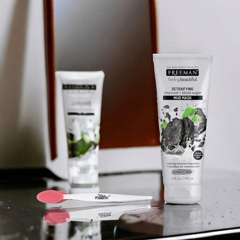 Charcoal Mud Mask, 6 fl oz - & Moisturize Mud Mask with Activated Charcoal, Includes Moofin Nose Cleaning Brush, Black Sugar & Vitamin E, All Skin Types, Face Mud Mask (Pack of 5)