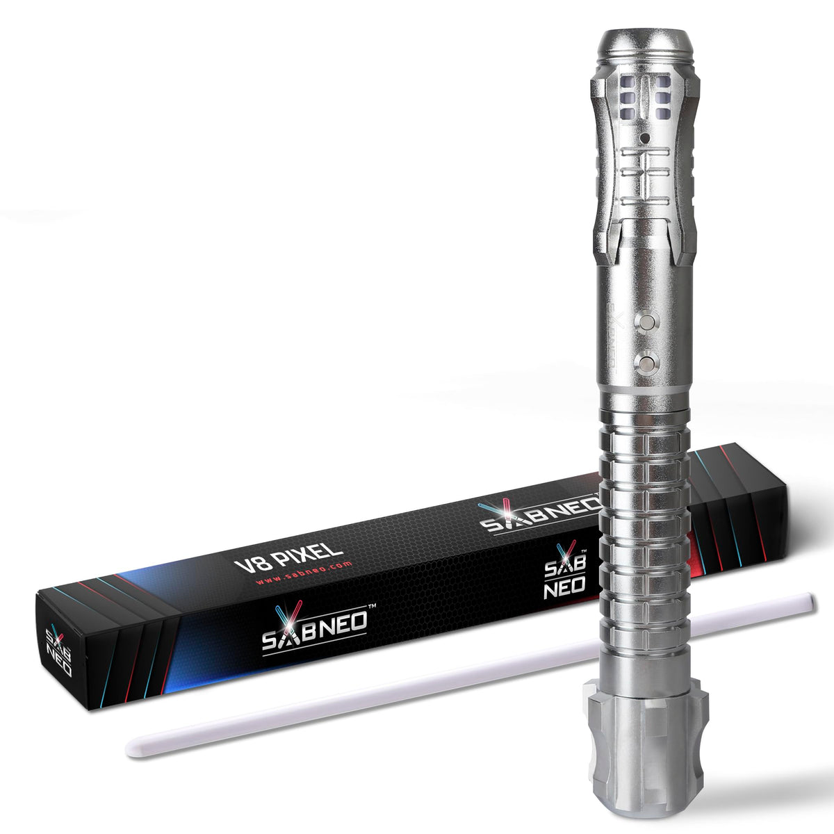 SABNEO Light Saber V8 Pixel 2.0 NOVA Infinity Colors Last Generation Soundboard SB-V8 2.0 3W Premium Speaker, for Dueling, Smooth Swing 2.0, Neo Pixel Saber Multiple Sound and Light Effects (Silver)