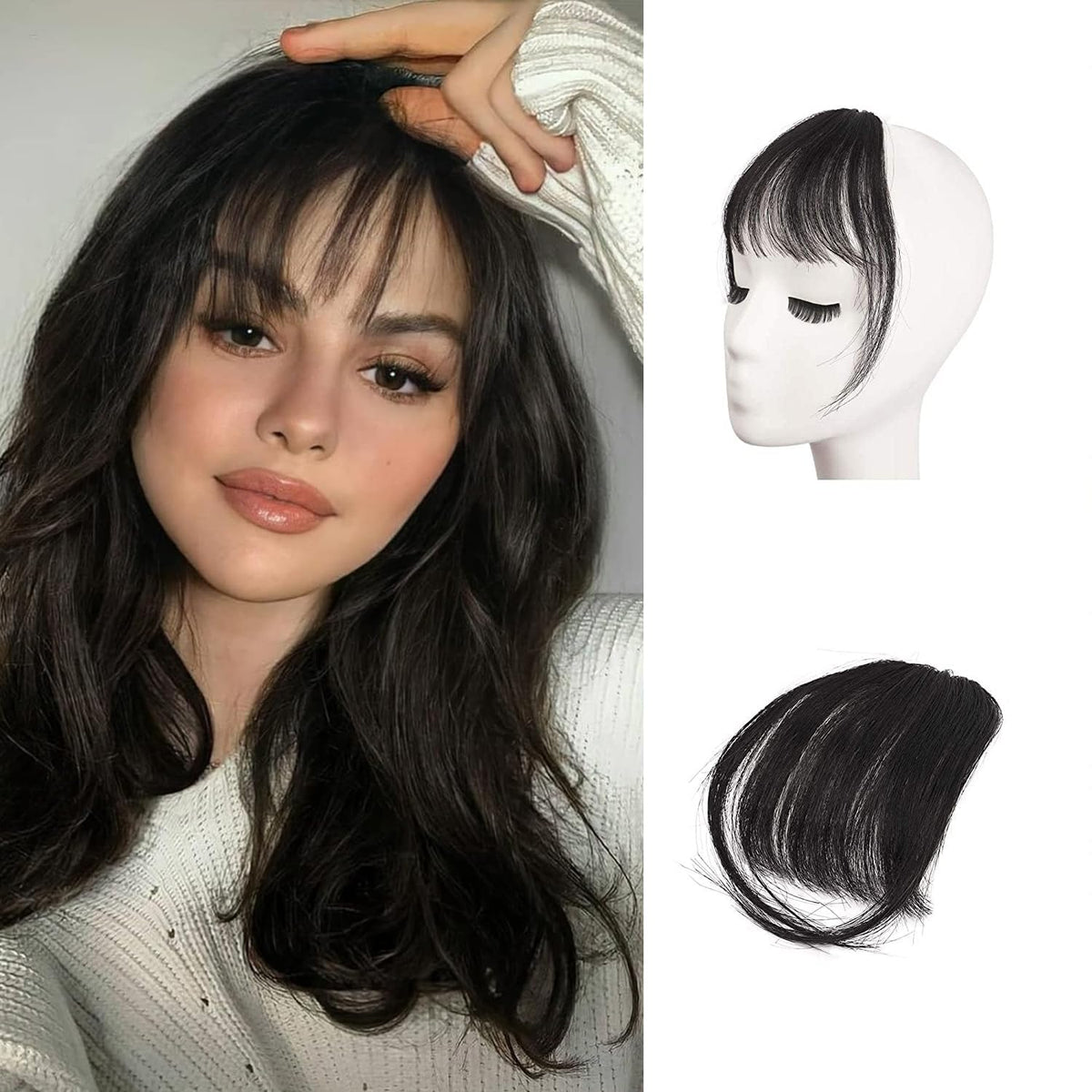 BARSDAR Clip in Fringe Human Hair 100% Real Hair Fringe Extensions Clip in French Bangs Fringe with Temples Clip on Fringe Bangs Real Hair Pieces for women Natural Color Washable/Dye-able 1B
