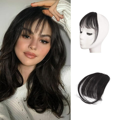 BARSDAR Clip in Fringe Human Hair 100% Real Hair Fringe Extensions Clip in French Bangs Fringe with Temples Clip on Fringe Bangs Real Hair Pieces for women Natural Color Washable/Dye-able 1B