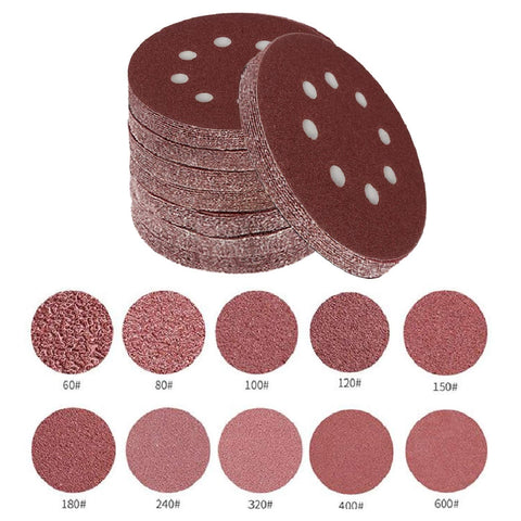 5 Inch With 8 Holes Dustless Hook-and-Loop Circular Sanding Discs Sandpaper (100)