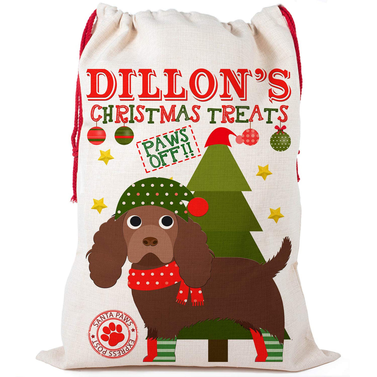 KRAFTYGIFTS Dog Christmas Cocker Spaniel Personalised Treat Bag CDS30 (Small)