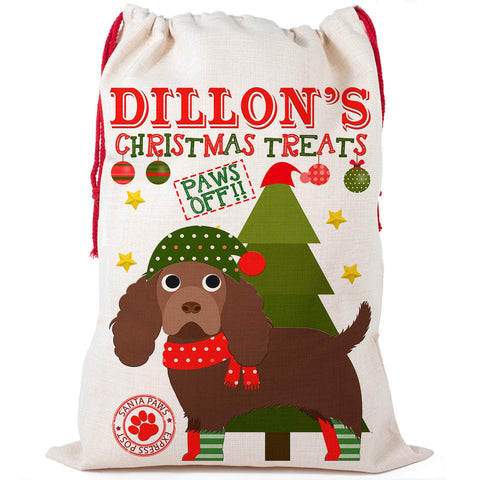 KRAFTYGIFTS Dog Christmas Cocker Spaniel Personalised Treat Bag CDS30 (Small)